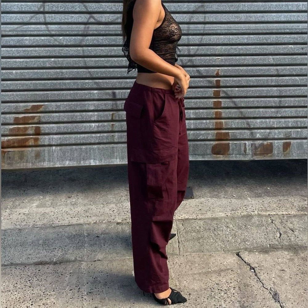 Lioness Burgundy Parachute Pants NWT